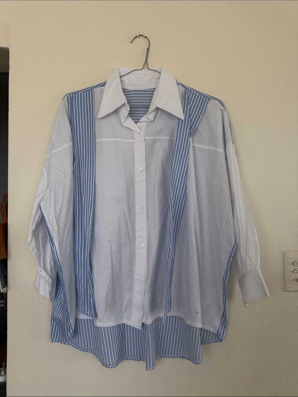 New Light Blue & White Striped Men's Button-Up Shirt One Size